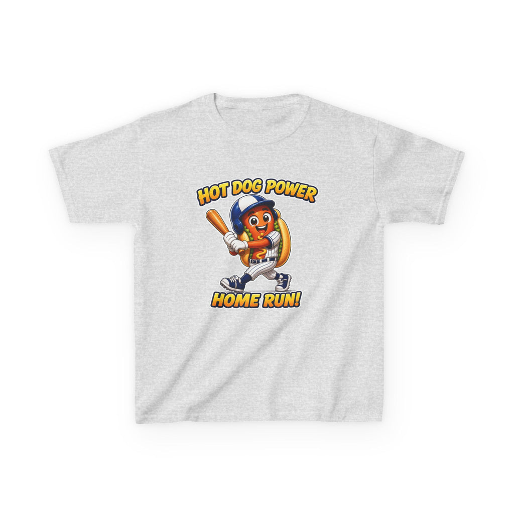 Kids Baseball T-Shirt — 'Hot Dog Power' Home Run Graphic Tee