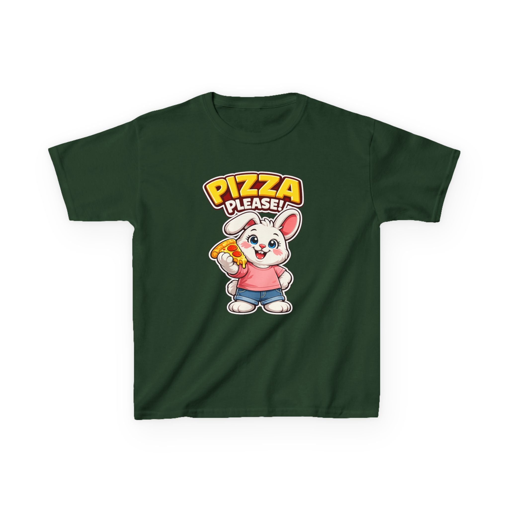 Kids Bunny T-Shirt — 'Pizza Please!' Cartoon Graphic Tee