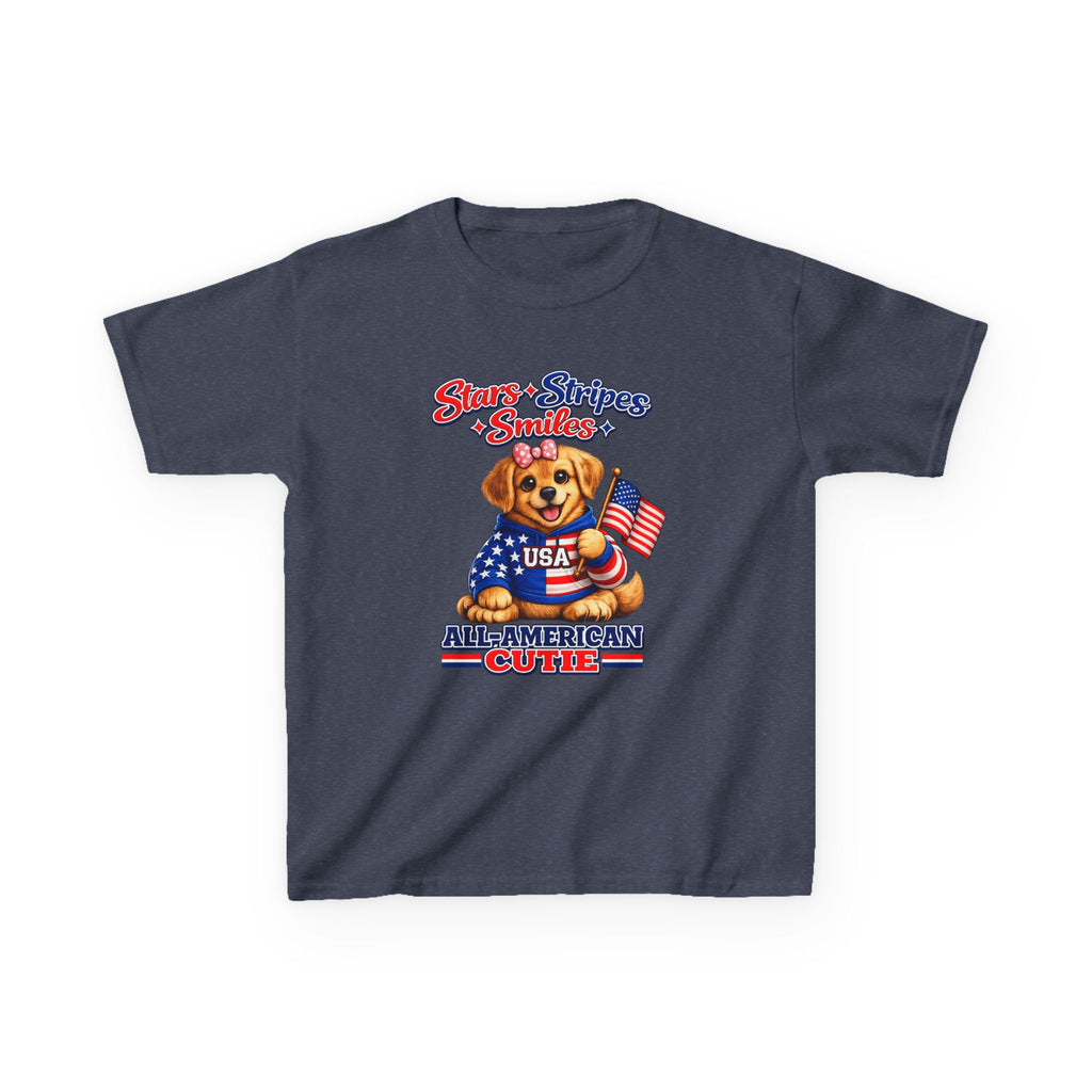 Kids Patriotic T-Shirt — 'Stars, Stripes & Smiles' All-American Dog Graphic Tee
