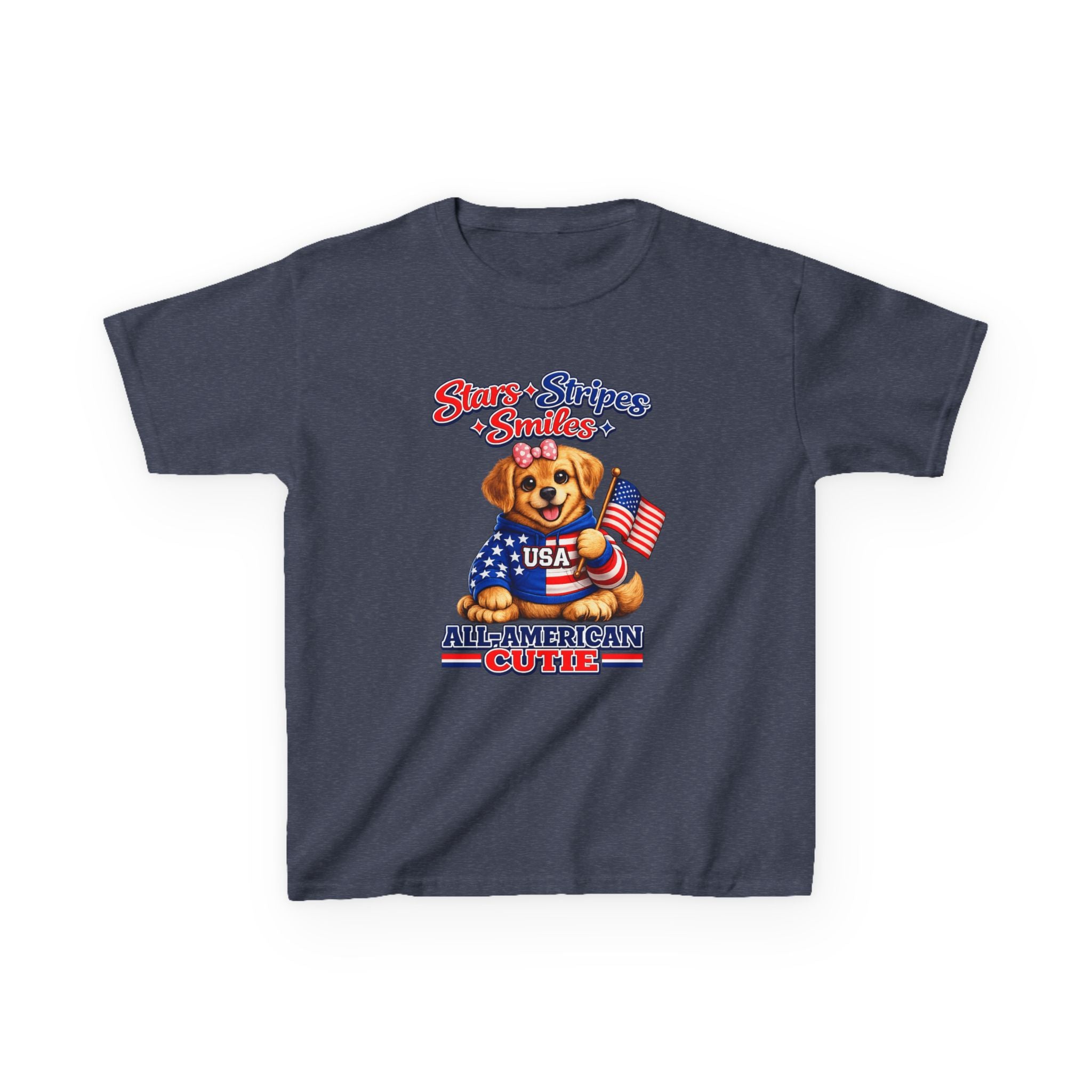 Kids Patriotic T-Shirt — 'Stars, Stripes & Smiles' All-American Dog Graphic Tee