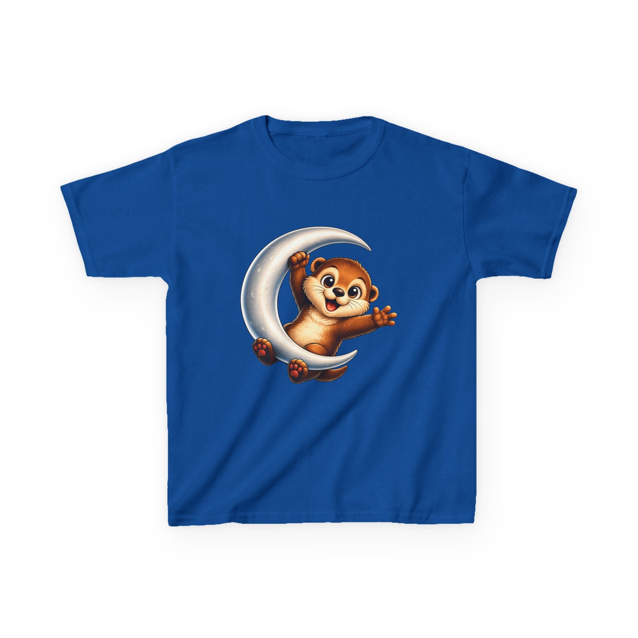 Kids Animal T-Shirt — 'Moon Snuggler' Cute Otter on Moon Graphic Tee