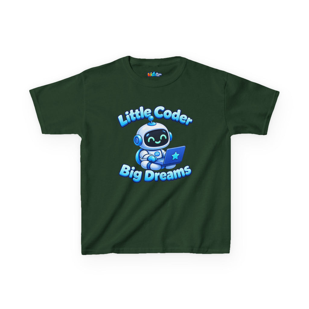 Kidxtr™ Kids Coder T-Shirt — 'Little Coder, Big Dreams' Robot Graphic Tee