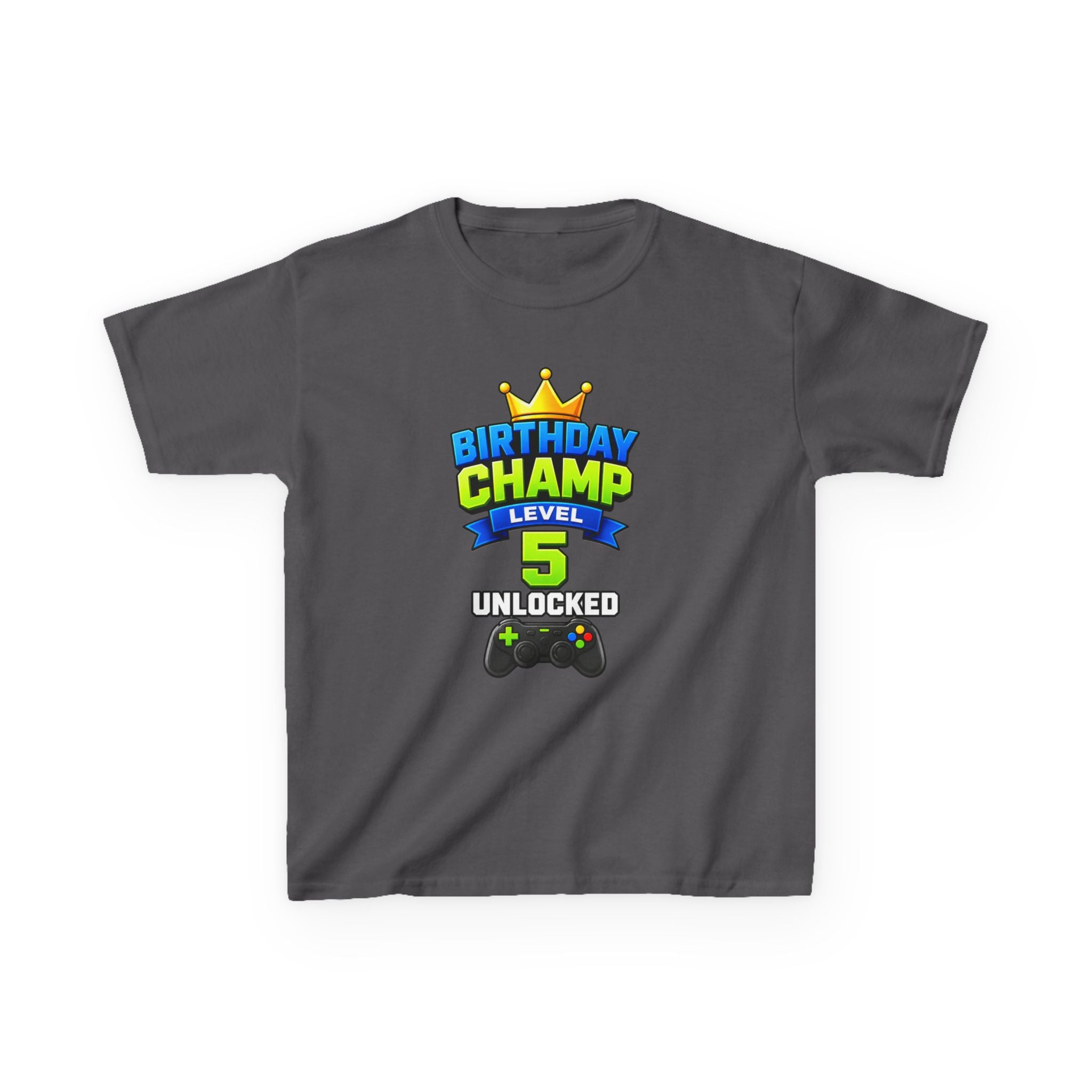 Kids Tee — "Birthday Champ Level 5 Unlocked" Gamer Birthday Shirt