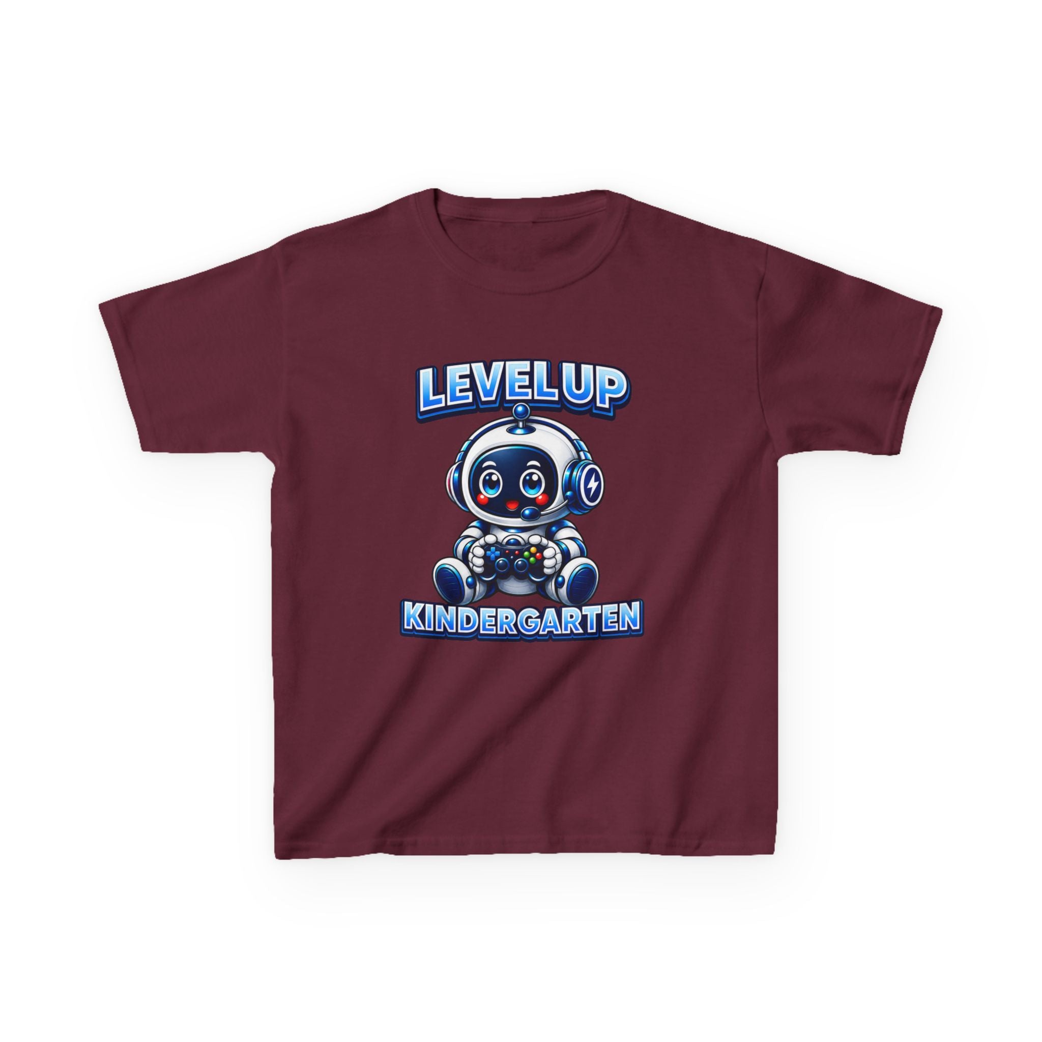 Level Up Kindergarten Robot Kids T‑Shirt — Back to School Shirt for Boys & Girls