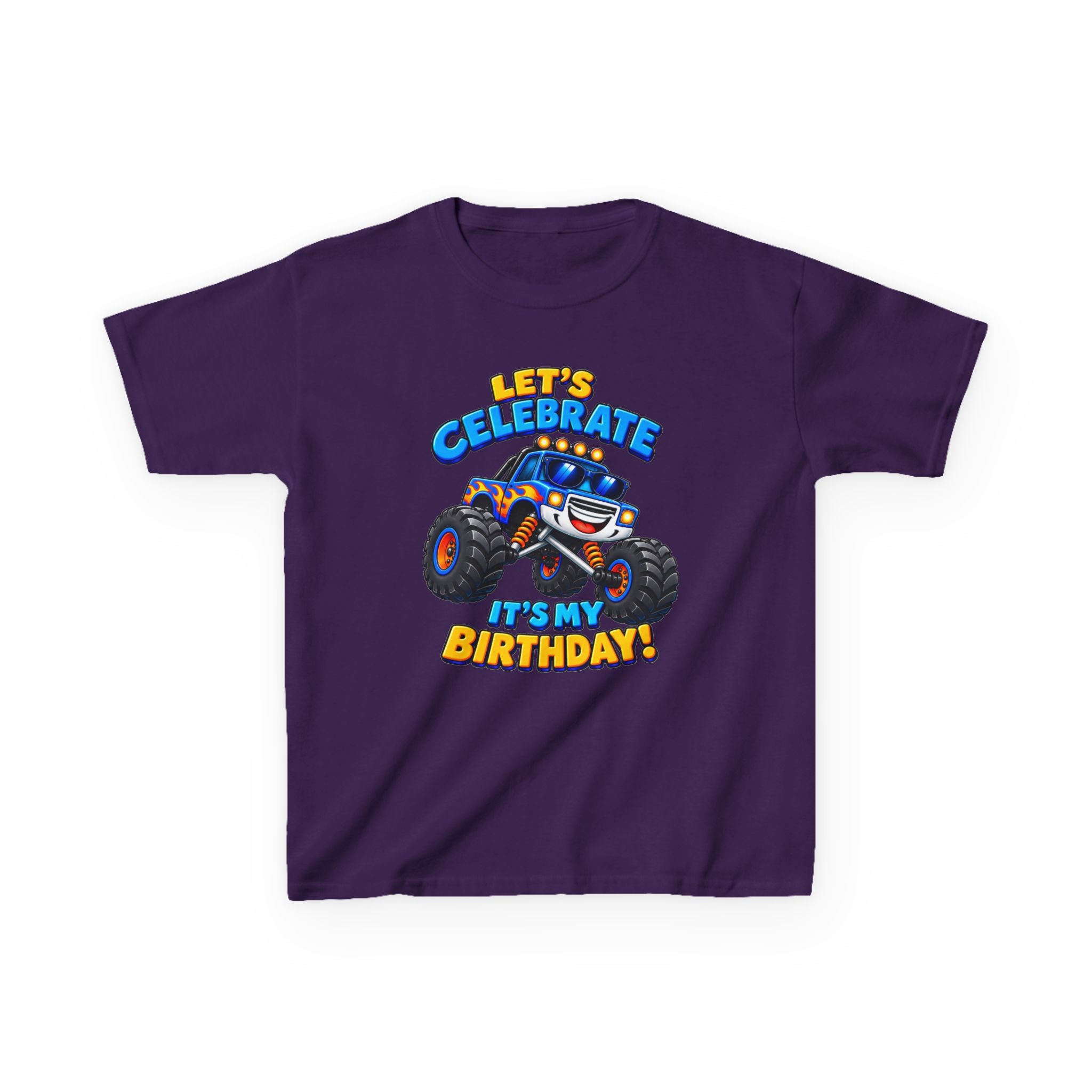 Kids Birthday T‑Shirt — 'Let's Celebrate It's My Birthday!' Monster Truck Tee