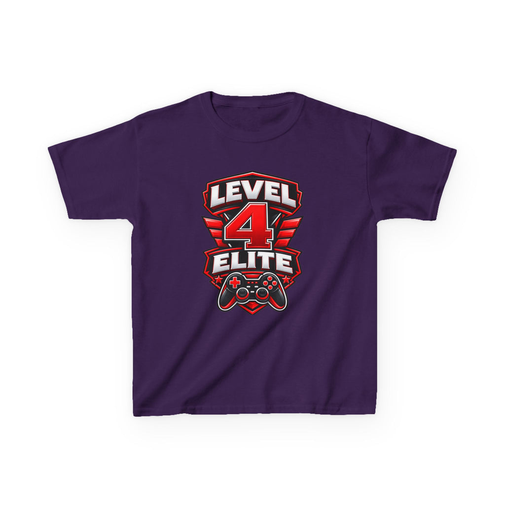 Kids Gamer T-Shirt — 'Level 4 Elite' Gamer Badge Graphic Tee