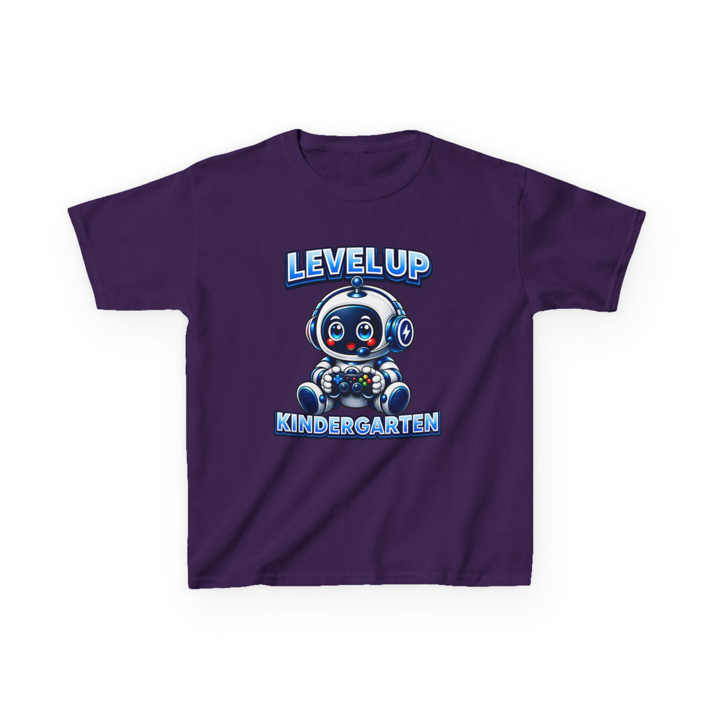Level Up Kindergarten Robot Kids T‑Shirt — Back to School Shirt for Boys & Girls