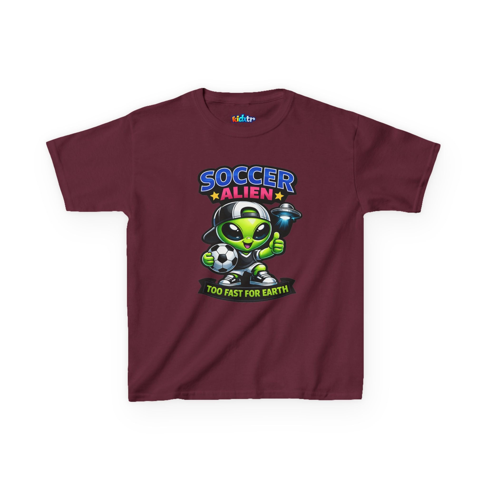 Kidxtr™ Kids Soccer T-Shirt — 'Too Fast for Earth' Soccer Alien Graphic Tee
