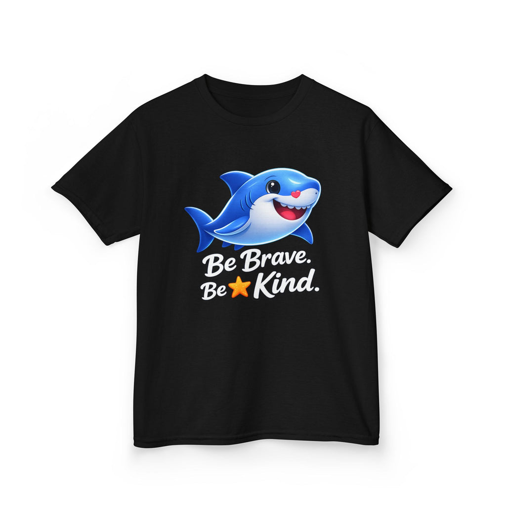 Kids Shark T-Shirt — 'Be Brave. Be Kind.' Cute Shark Graphic Tee