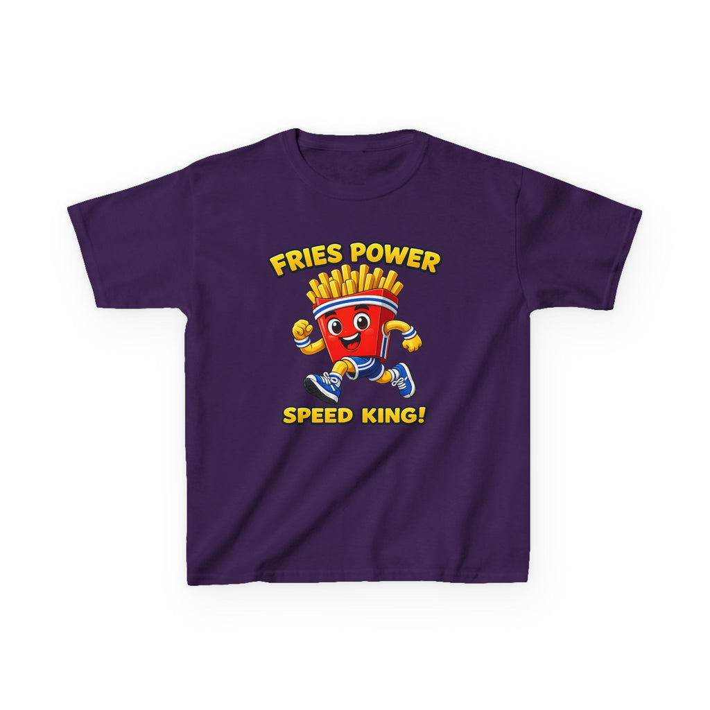 Kids French Fry T-Shirt — 'Fries Power Speed King' Funny Cartoon Graphic Tee