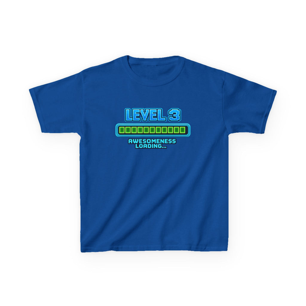 Kids Gaming T-Shirt — 'Level 3 Awesomeness Loading' Birthday Graphic Tee