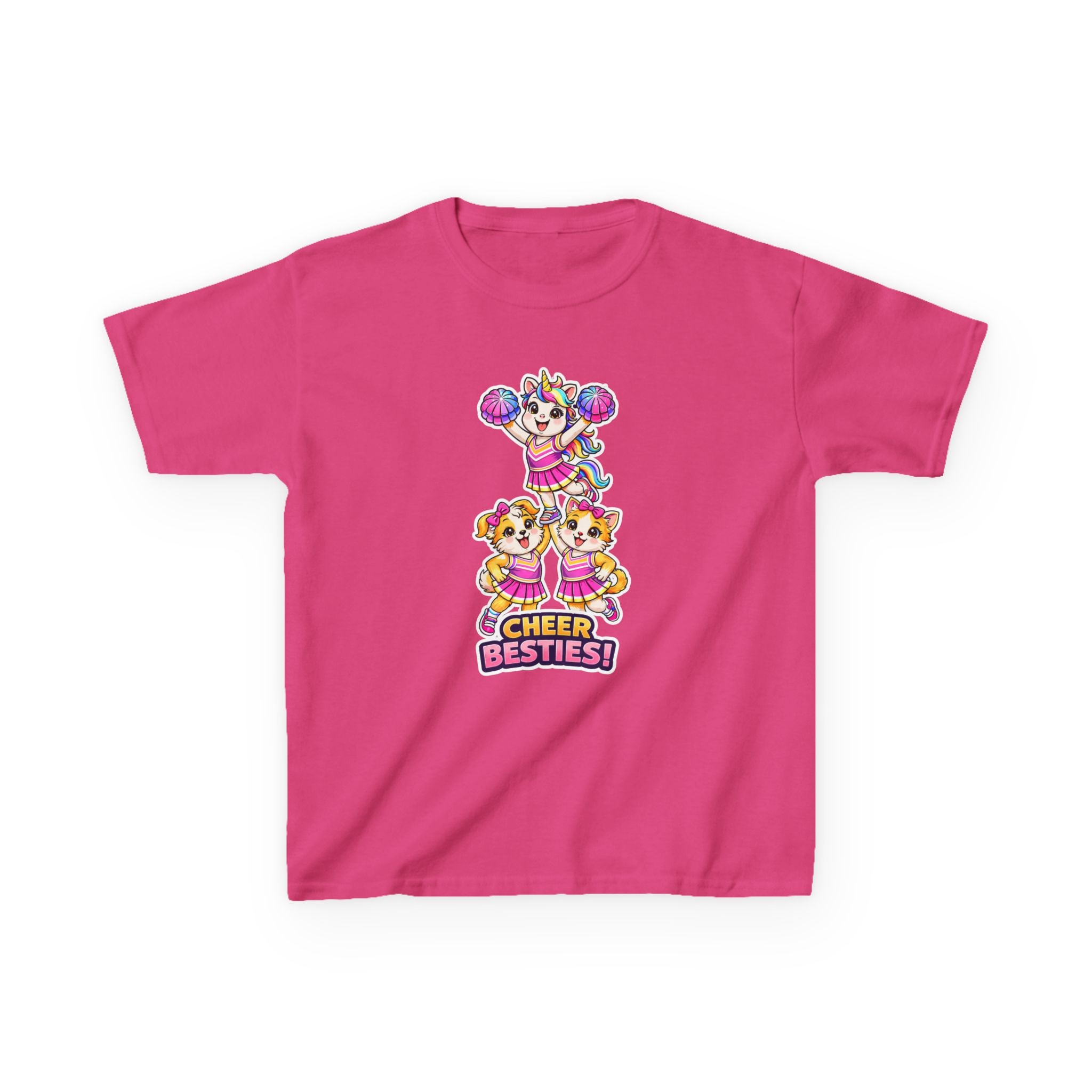 Kids Cheer T-Shirt — 'Cheer Besties' Cute Cheerleader Puppy Graphic Tee
