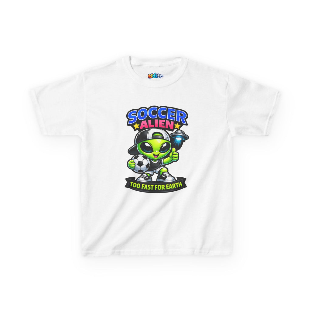 Kidxtr™ Kids Soccer T-Shirt — 'Too Fast for Earth' Alien Soccer Graphic Tee