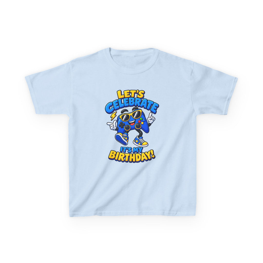 Kids Birthday T-Shirt — 'Let's Celebrate It's My Birthday!' Cartoon Party Graphic Tee