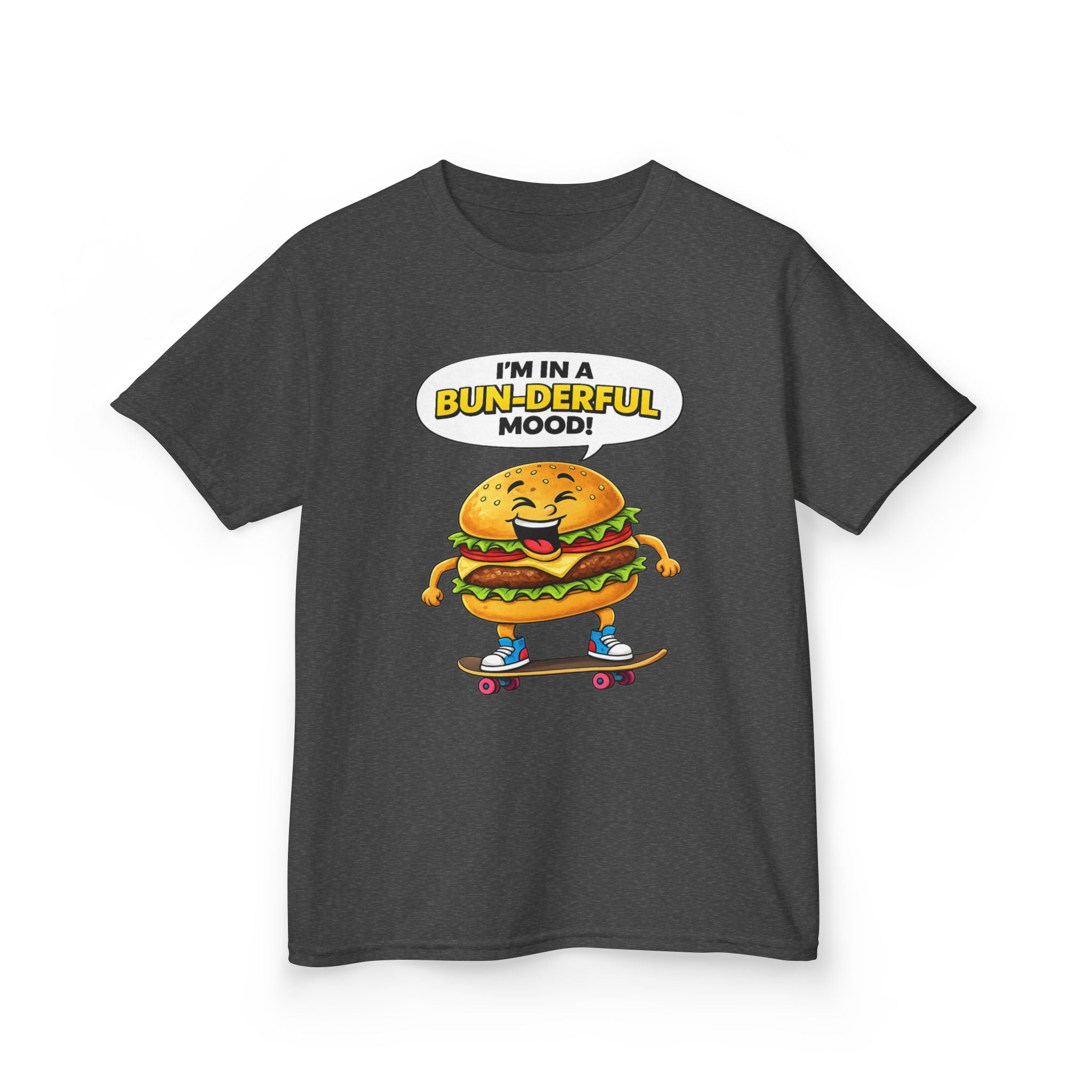 Kids Burger T-Shirt — 'Bun-derful Mood' Skateboard Graphic Tee