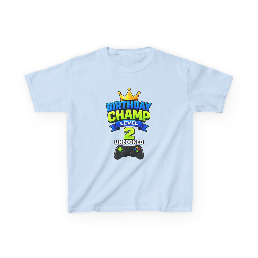 Kids Birthday T-Shirt — 'Birthday Champ' Level 2 Gamer Crown Graphic Tee