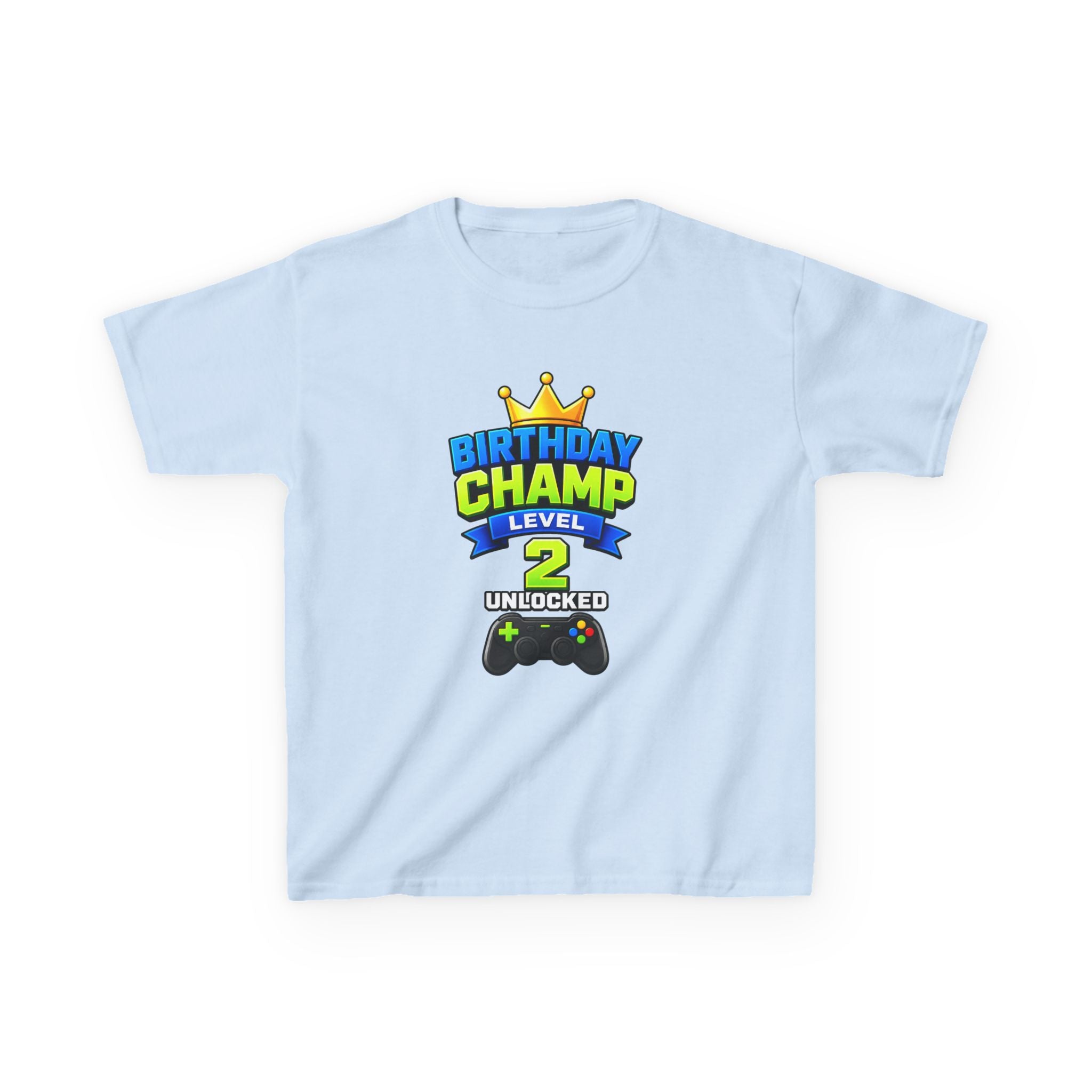 Kids Birthday T-Shirt — 'Birthday Champ' Level 2 Gamer Crown Graphic Tee