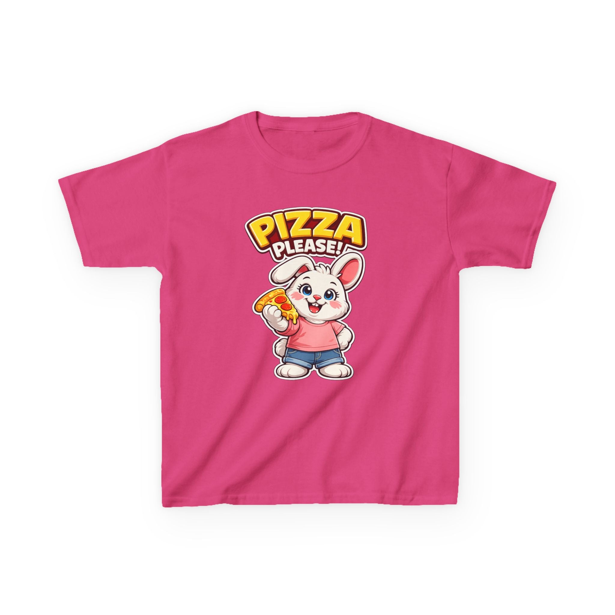 Kids Bunny T-Shirt — 'Pizza Please!' Cartoon Graphic Tee