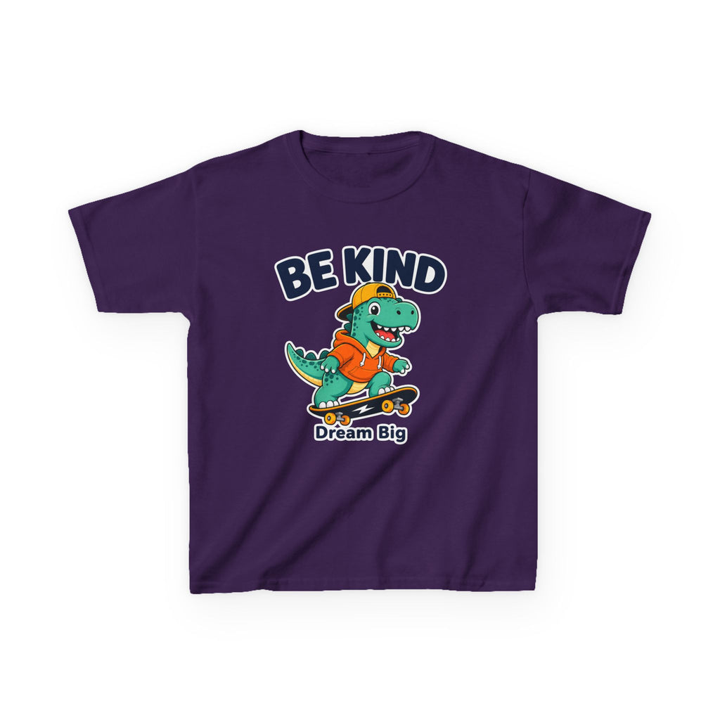 Kids Kindness T-Shirt — 'Be Kind' Skateboarding Dinosaur Graphic Tee