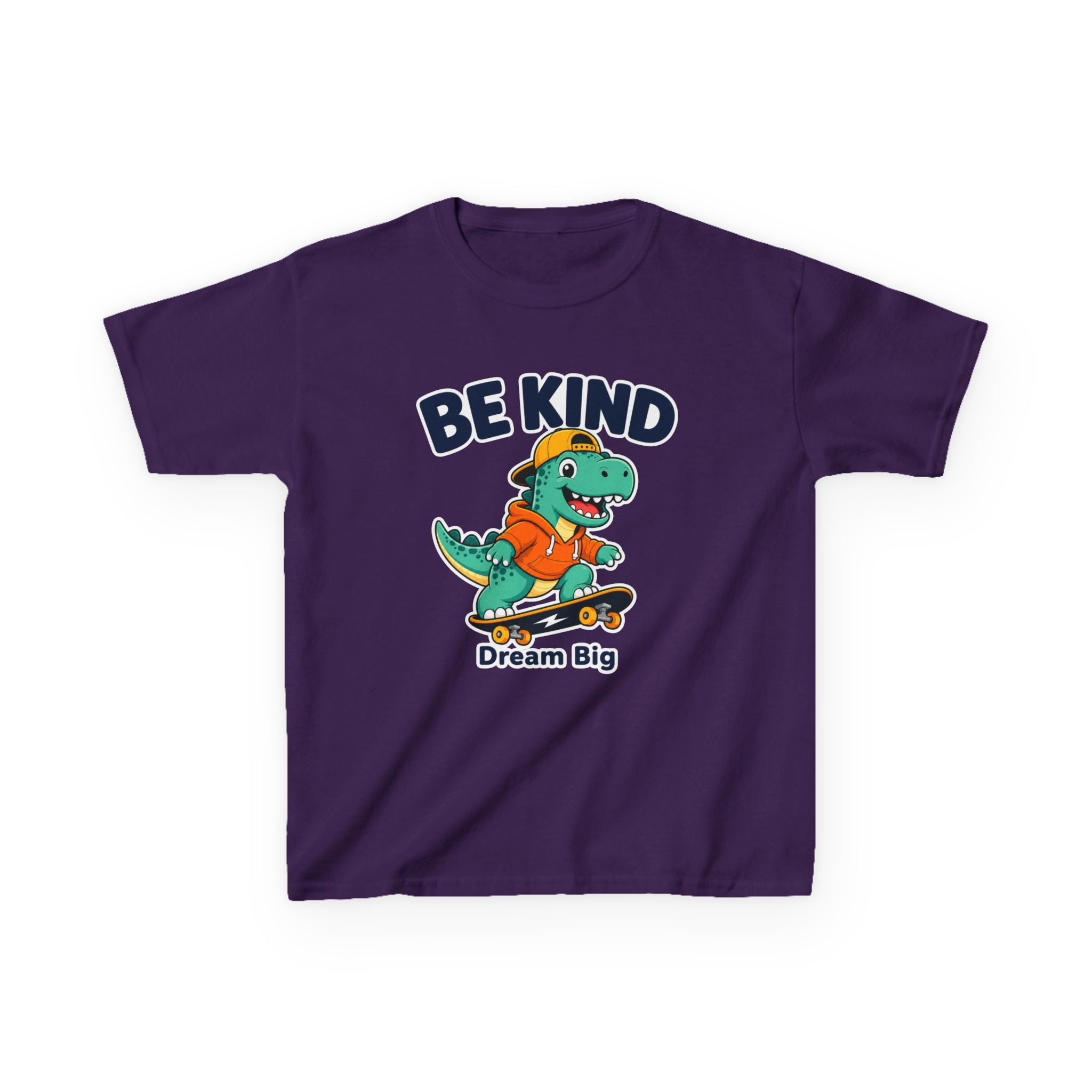 Kids Kindness T-Shirt — 'Be Kind' Skateboarding Dinosaur Graphic Tee