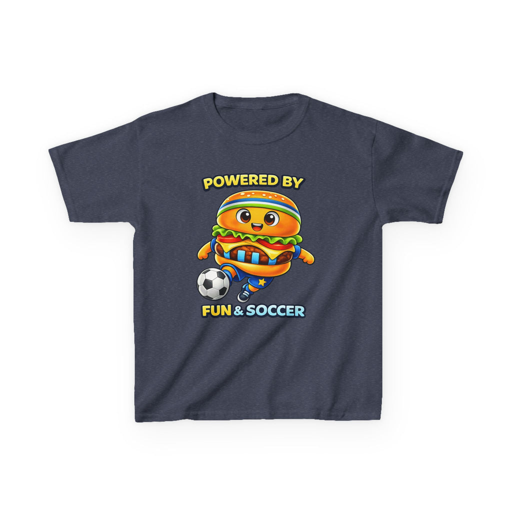 Kids Soccer T-Shirt — 'Powered by Fun & Soccer' Burger Graphic Tee