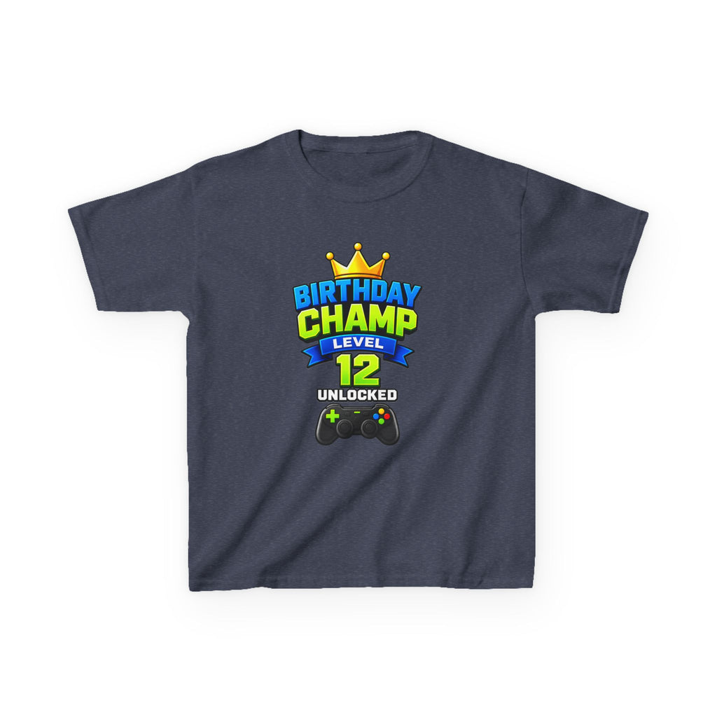 Kids Tee — "Birthday Champ Level 12 Unlocked" Gamer Birthday Shirt