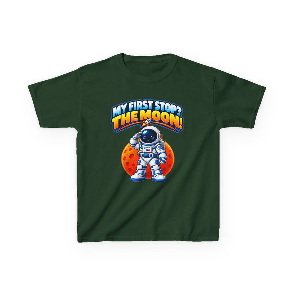 Kidxtr™ Kids Space T-Shirt — 'My First Stop: The Moon' Astronaut Graphic Tee