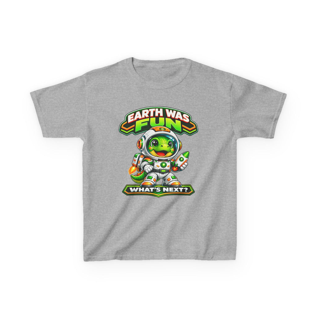 Kidxtr™ Kids Space T-Shirt — 'Earth Was Fun, What’s Next?' Cosmic Dino Graphic Tee