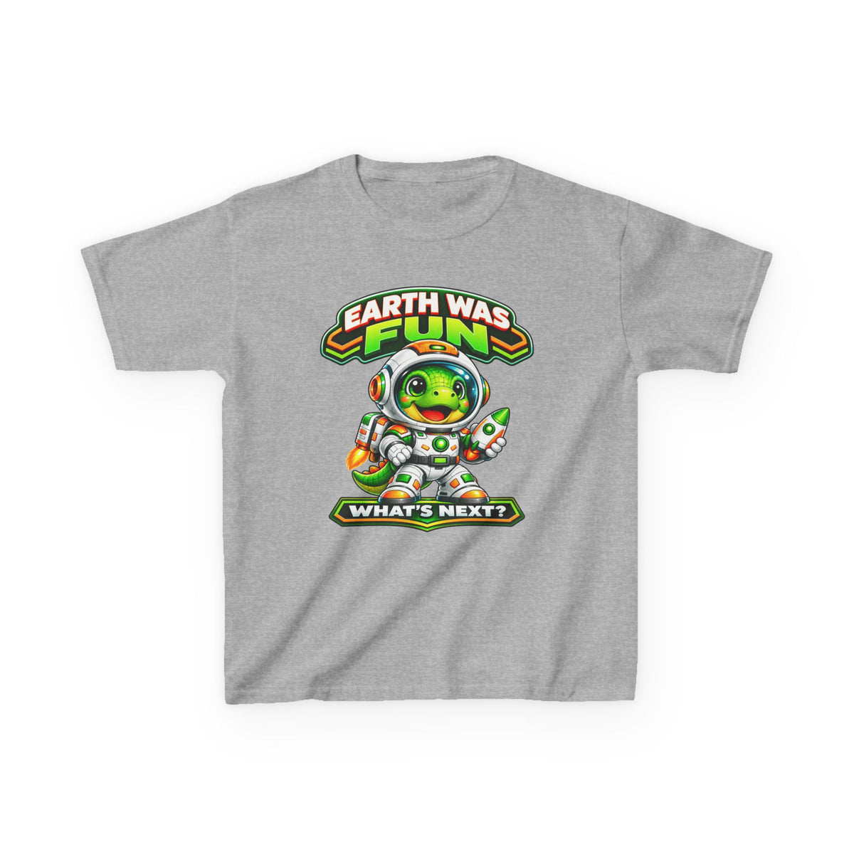 Kidxtr™ Kids Space T-Shirt — 'Earth Was Fun, What’s Next?' Cosmic Dino Graphic Tee