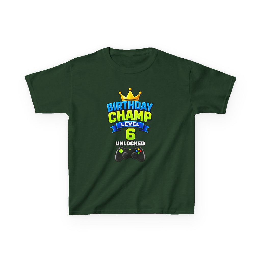 Kids Birthday T-Shirt — 'Birthday Champ' Level 6 Unlocked Gamer Graphic Tee