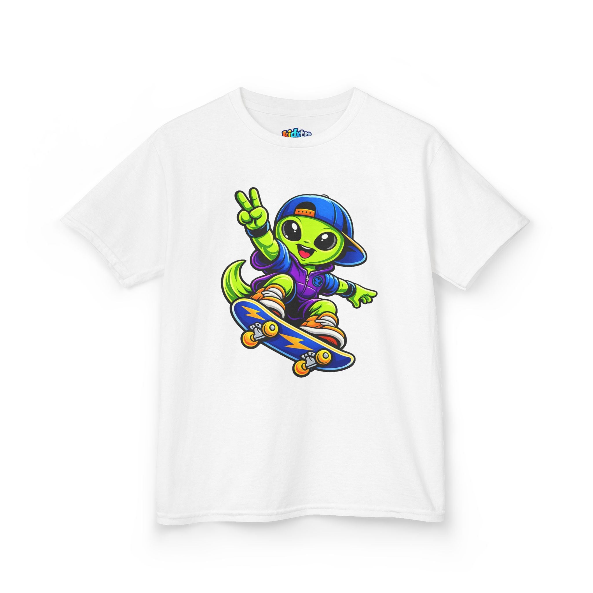 Kidxtr™ Kids Alien T-Shirt — 'Skate or Alien' Skateboard Graphic Tee