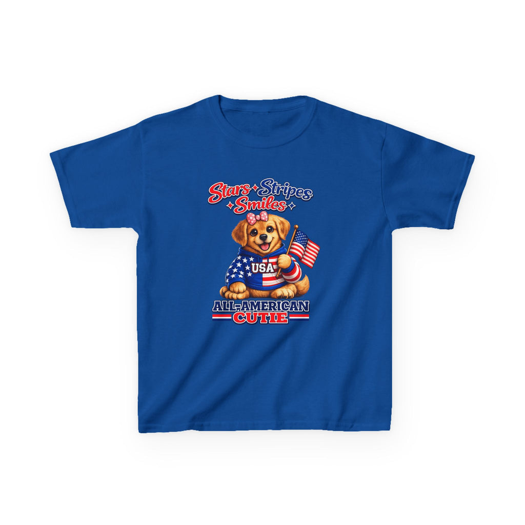 Kids Patriotic T-Shirt — 'Stars, Stripes & Smiles' All-American Dog Graphic Tee