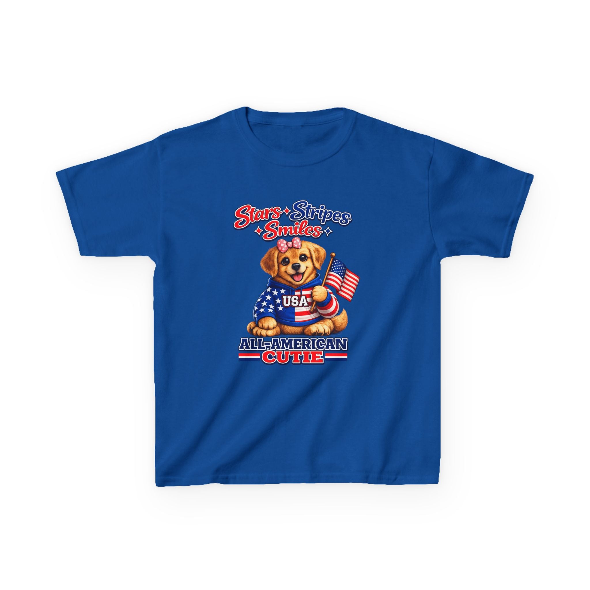 Kids Patriotic T-Shirt — 'Stars, Stripes & Smiles' All-American Dog Graphic Tee