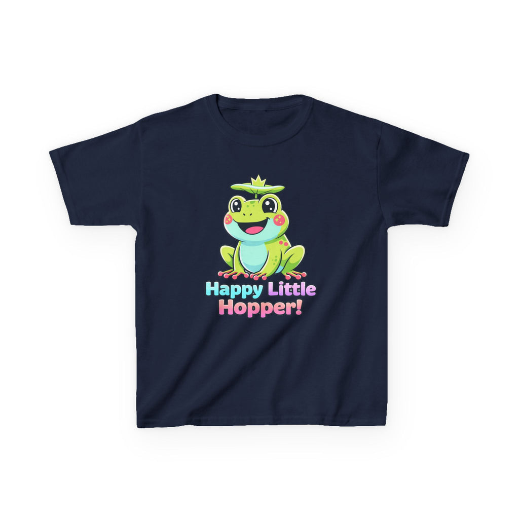 Kids Frog T-Shirt — 'Happy Little Hopper!' Cartoon Crown Frog Graphic Tee