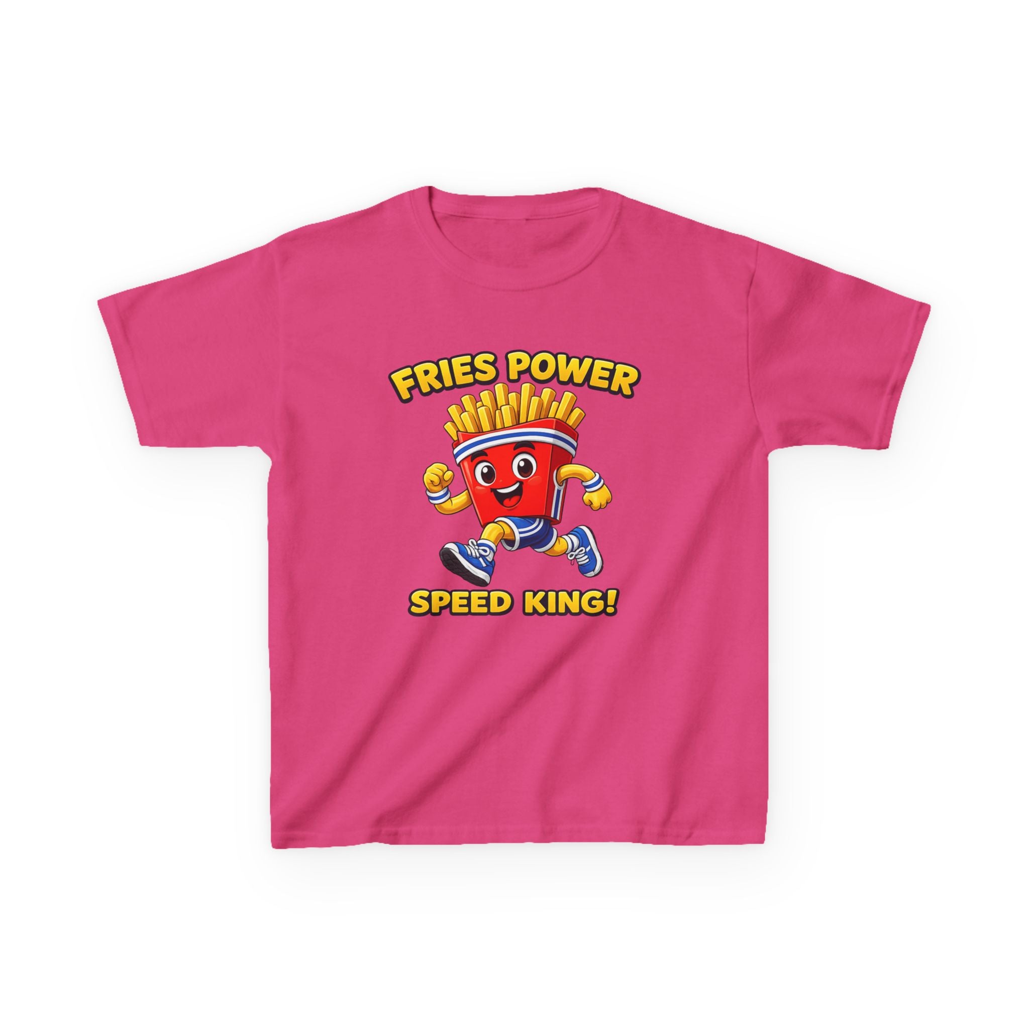 Kids French Fry T-Shirt — 'Fries Power Speed King' Funny Cartoon Graphic Tee