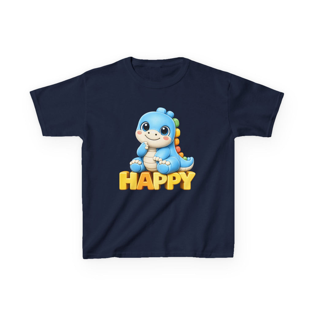 Kids Dinosaur T-Shirt — 'HAPPY' Cute Blue Dino Graphic Tee