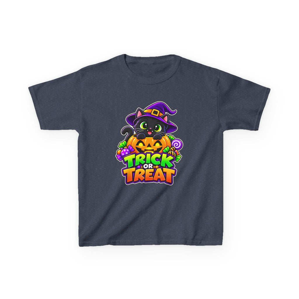 Kidxtr™ Kids Halloween T-Shirt — 'Trick or Treat' Black Cat in Pumpkin Graphic Tee