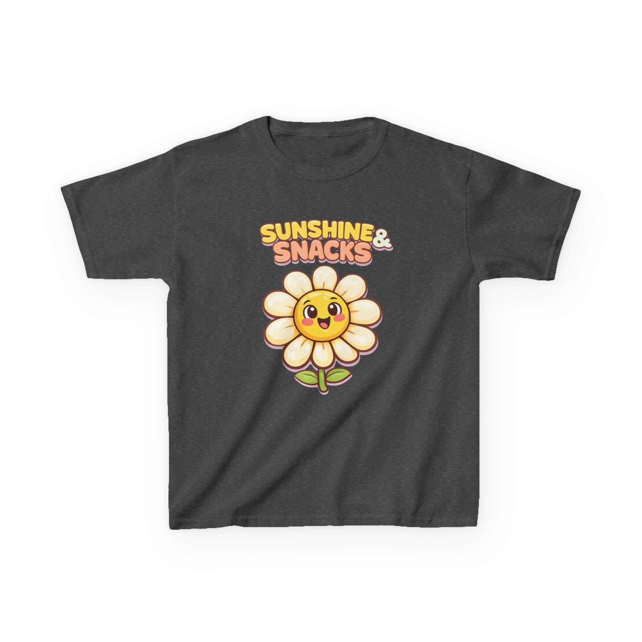 Kids Sunshine T-Shirt — 'Sunshine & Snacks' Smiling Daisy Graphic Tee