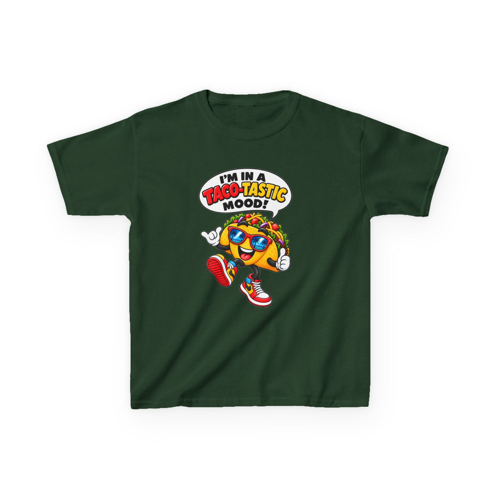 Kids Taco T-Shirt — 'I'm in a Taco-Tastic Mood' Cartoon Taco Graphic Tee
