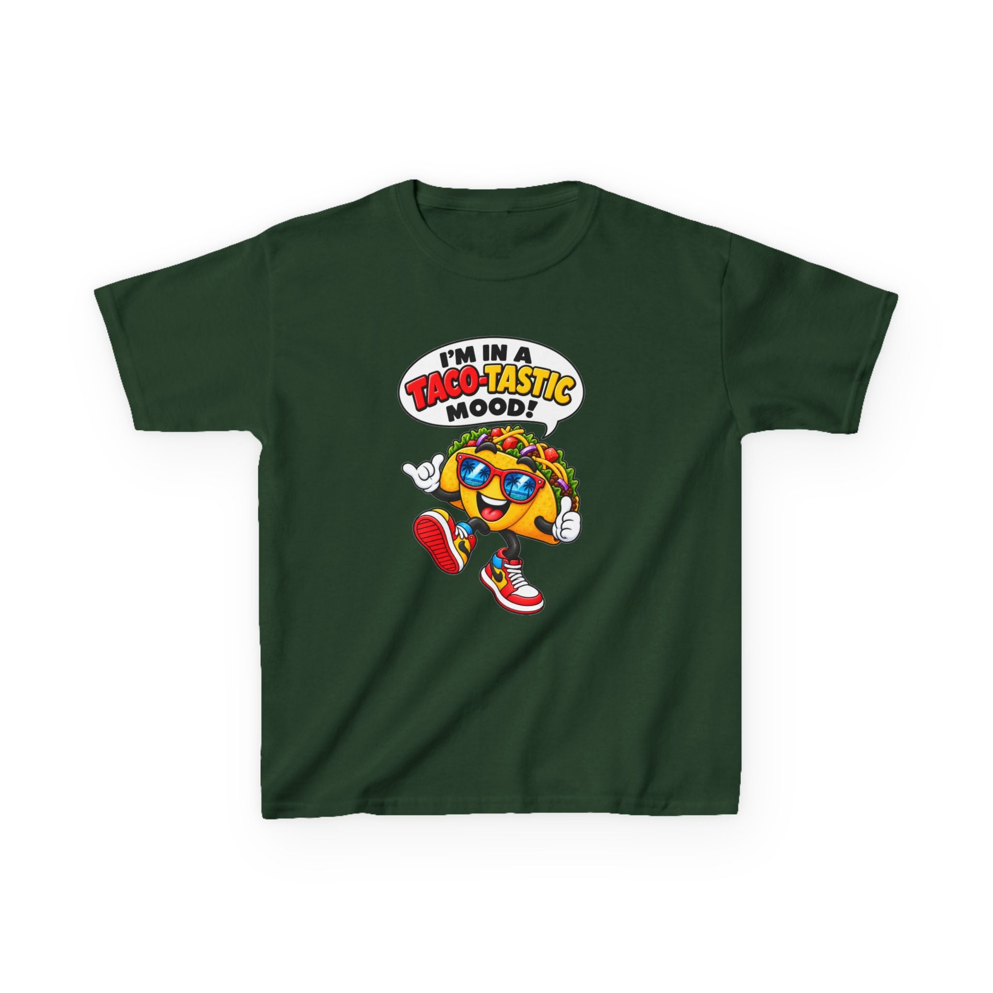 Kids Taco T-Shirt — 'I'm in a Taco-Tastic Mood' Cartoon Taco Graphic Tee