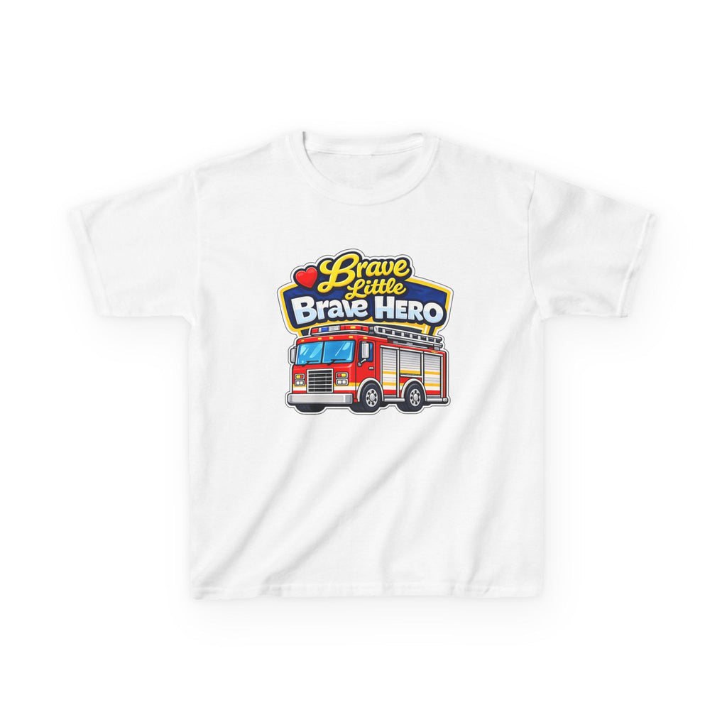 Kids Tee — "Brave Little Brave Hero" Firetruck T-Shirt Graphic