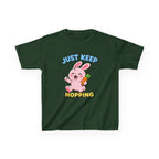 Kids Tee — “Just Keep Hopping” Cute Bunny Carrot Graphic