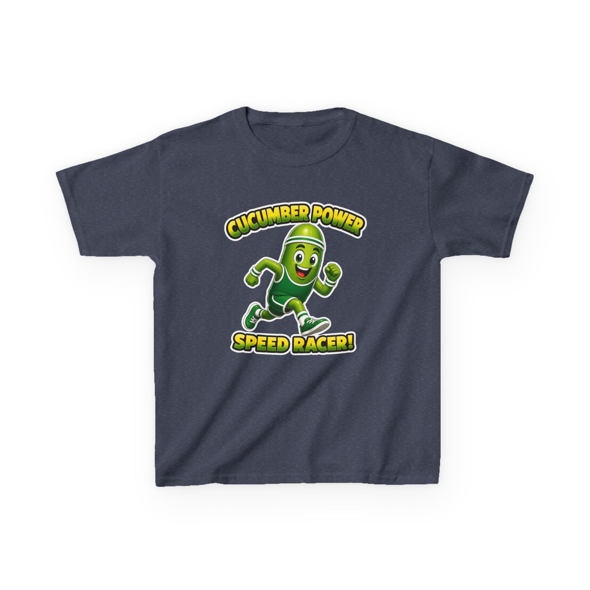 Kids Cucumber T-Shirt — 'Cucumber Power Speed Racer' Cute Cartoon Veggie Graphic Tee