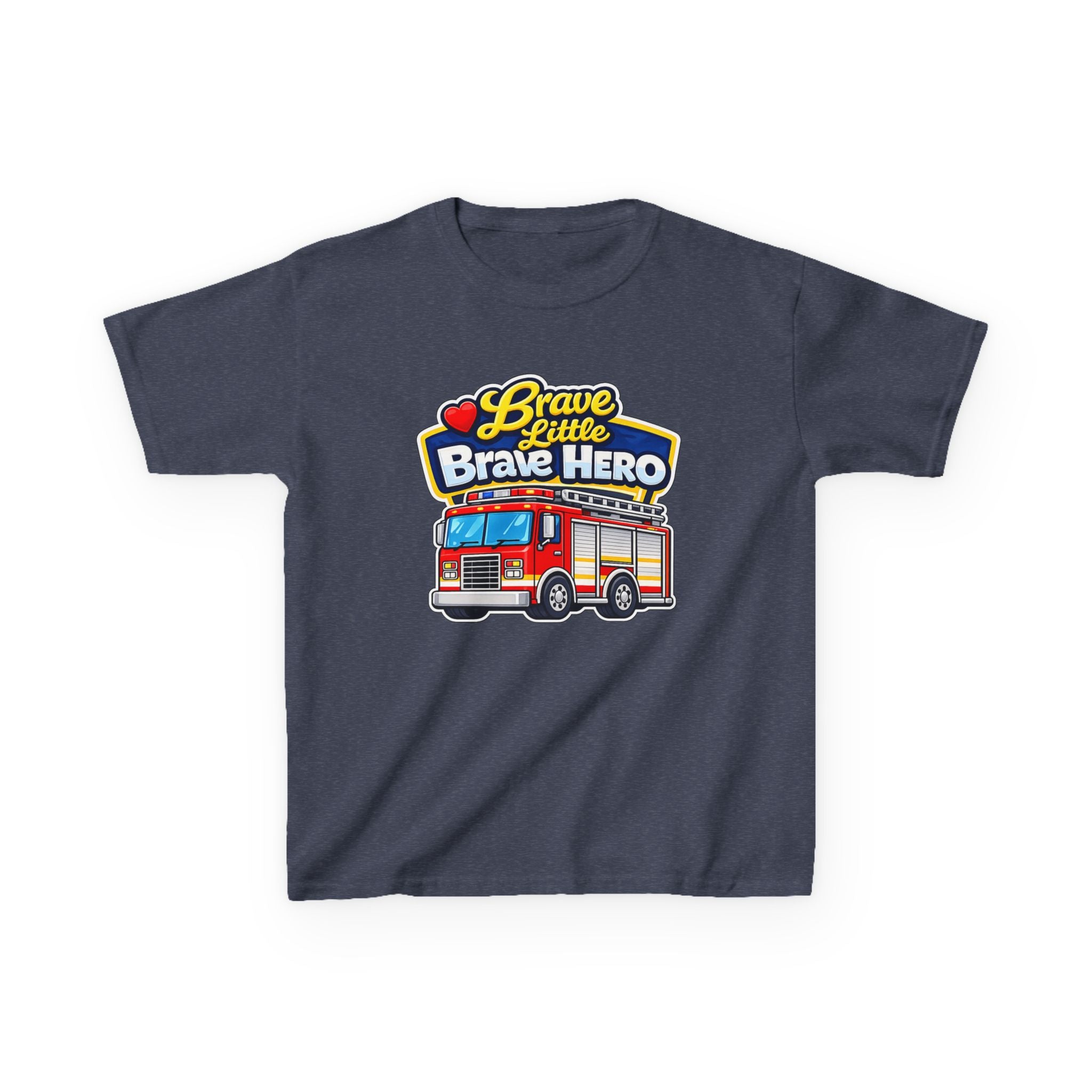 Kids Tee — "Brave Little Brave Hero" Firetruck T-Shirt Graphic