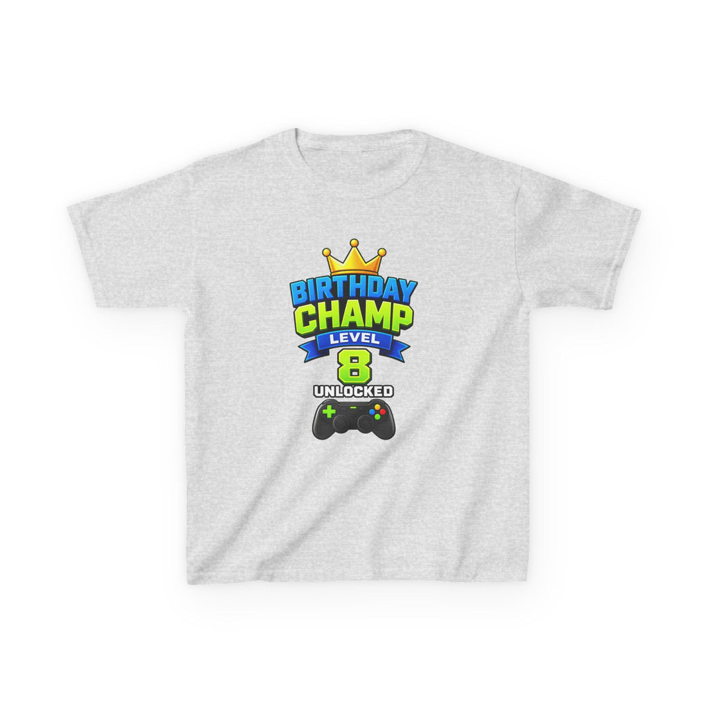 Kids Birthday T-Shirt — 'Birthday Champ' Level 8 Unlocked Gamer Graphic Tee