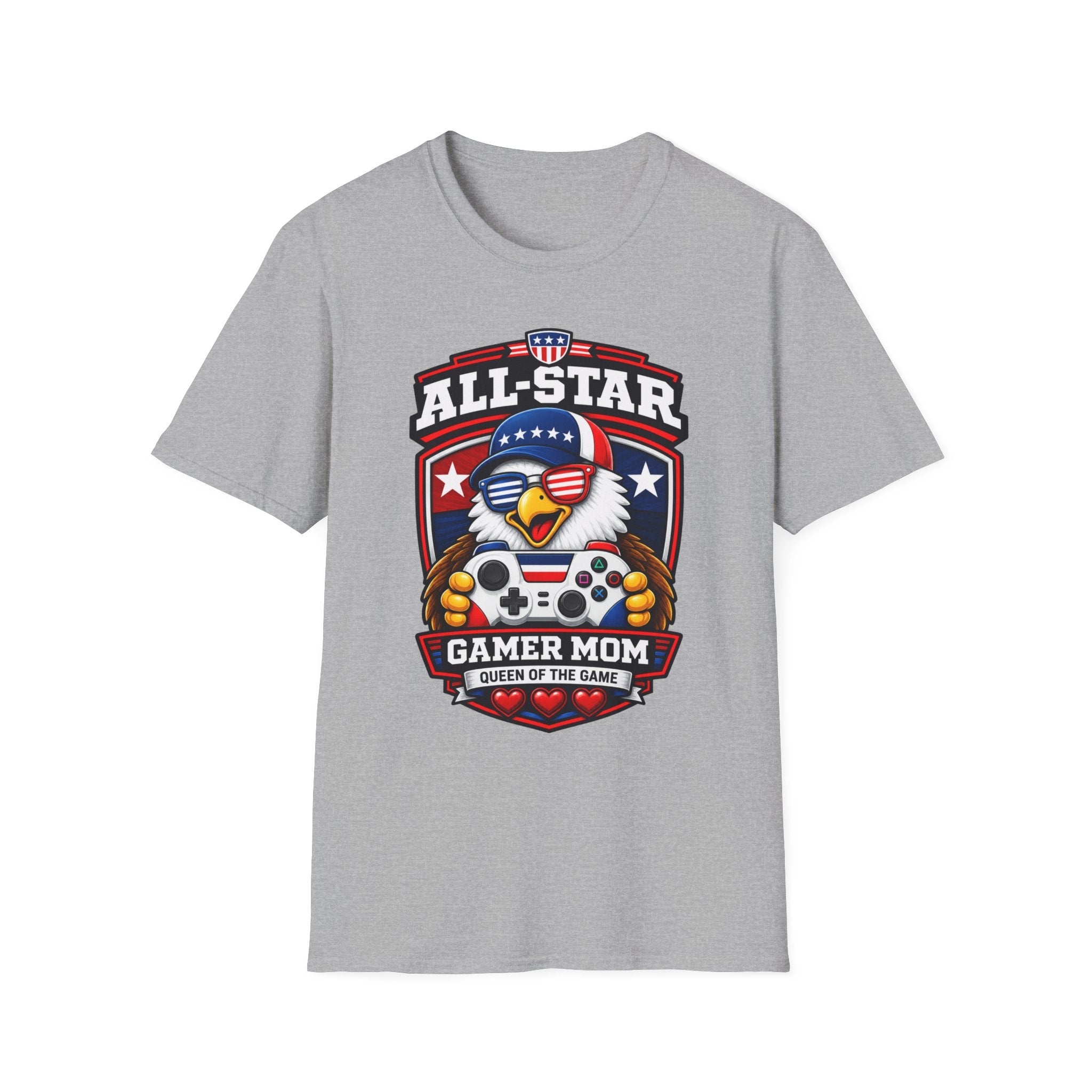 All-Star Gamer Mom T-Shirt — Patriotic Eagle Gaming Graphic Tee
