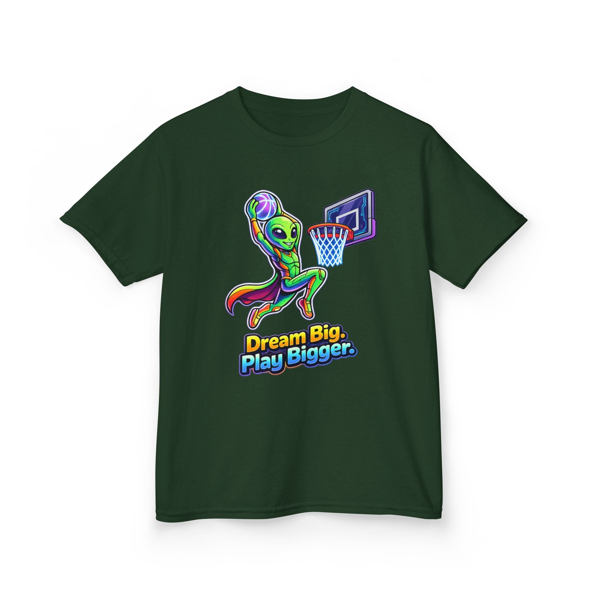 Kids Alien T-Shirt — 'Dream Big, Play Bigger' Basketball Graphic Tee