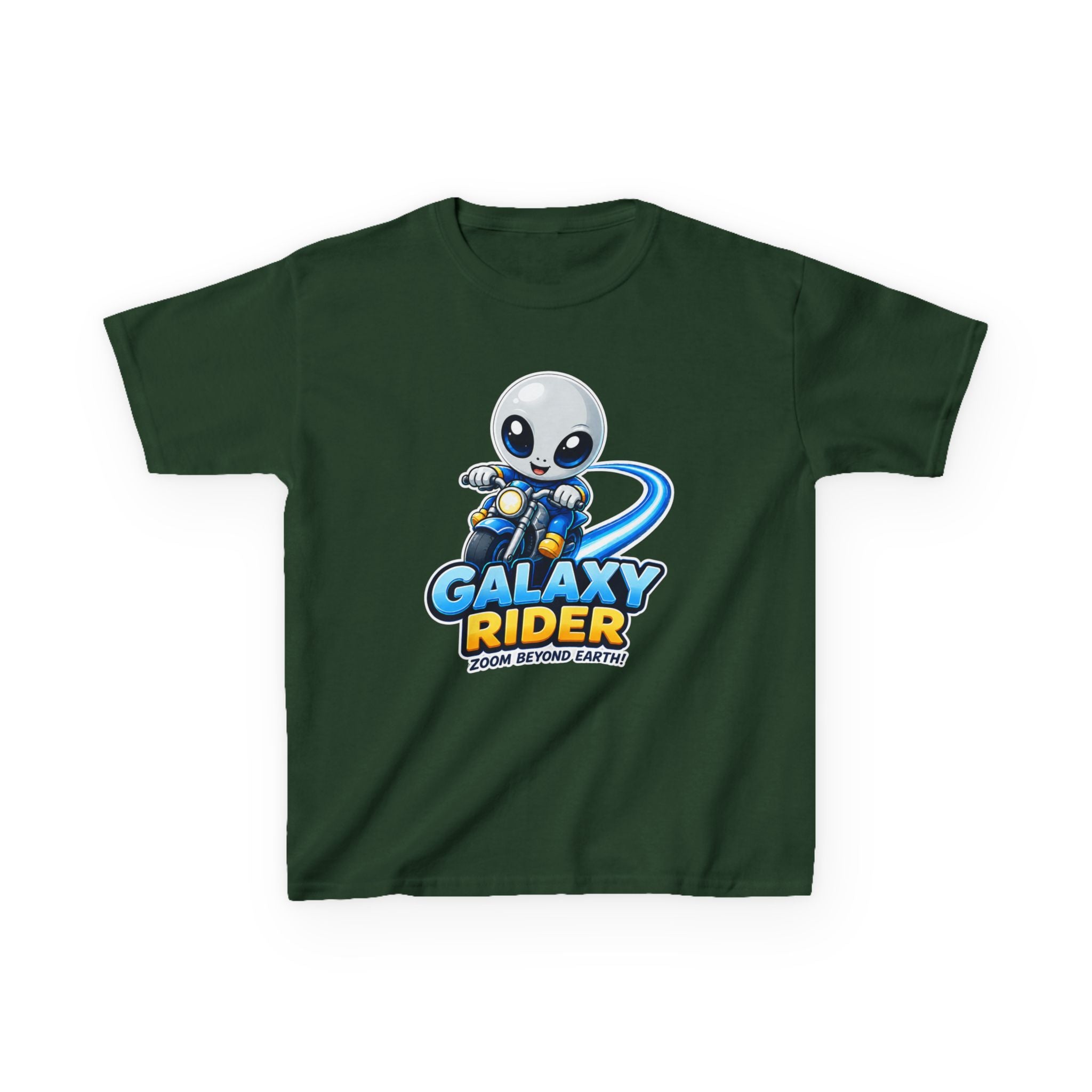Kids Space T-Shirt — 'Galaxy Rider' Alien Scooter Cosmic Graphic Tee
