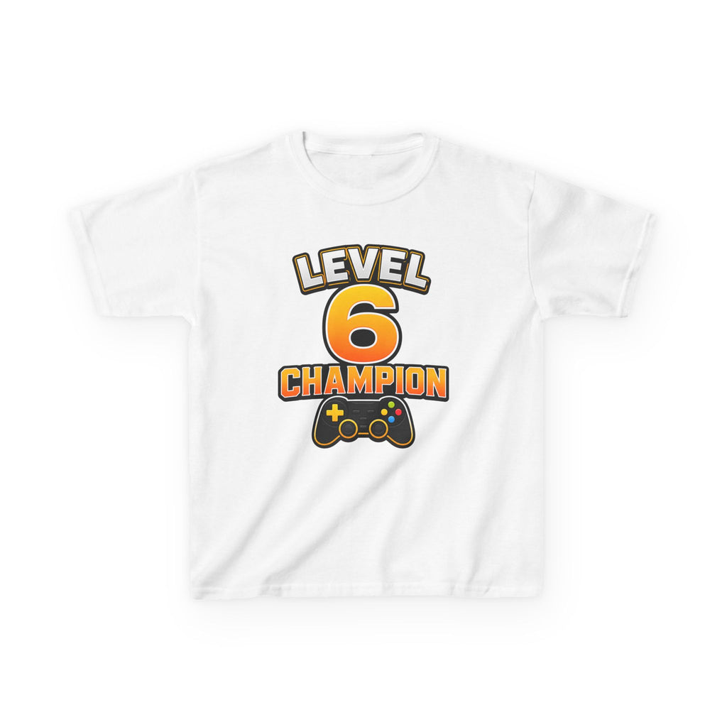 Kids Birthday Gaming T-Shirt — 'Level 6 Champion' Game Controller Graphic Tee