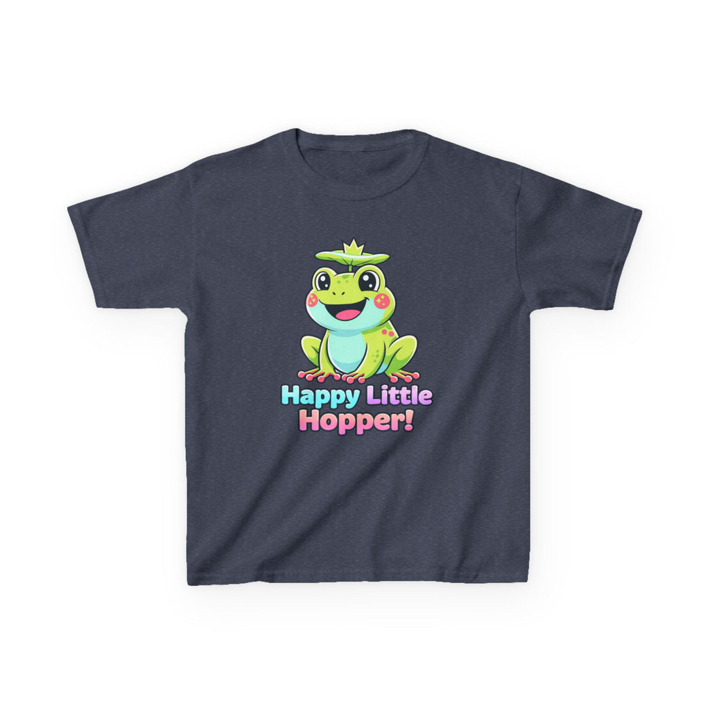 Kids Frog T-Shirt — 'Happy Little Hopper!' Cartoon Crown Frog Graphic Tee